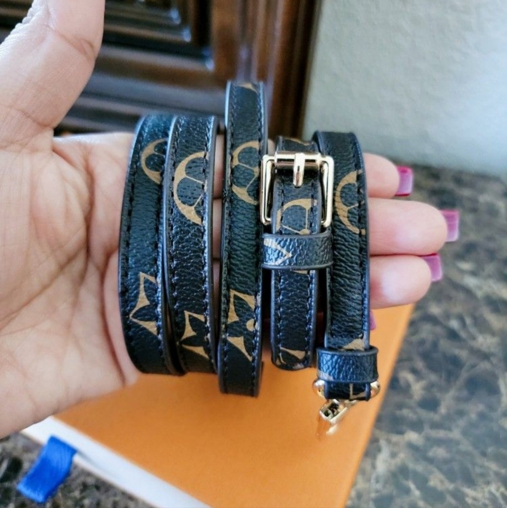 Black and Tan Monogram Leather Wrap Strap